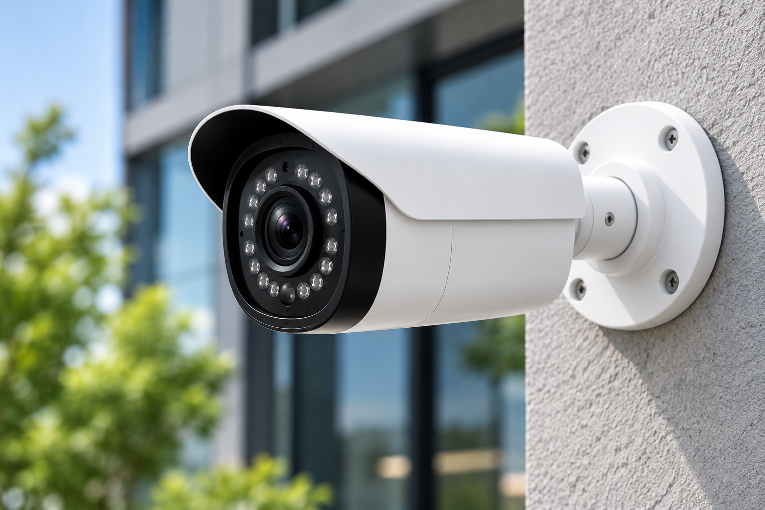 Modern Bullet Camera on Stucco Wall