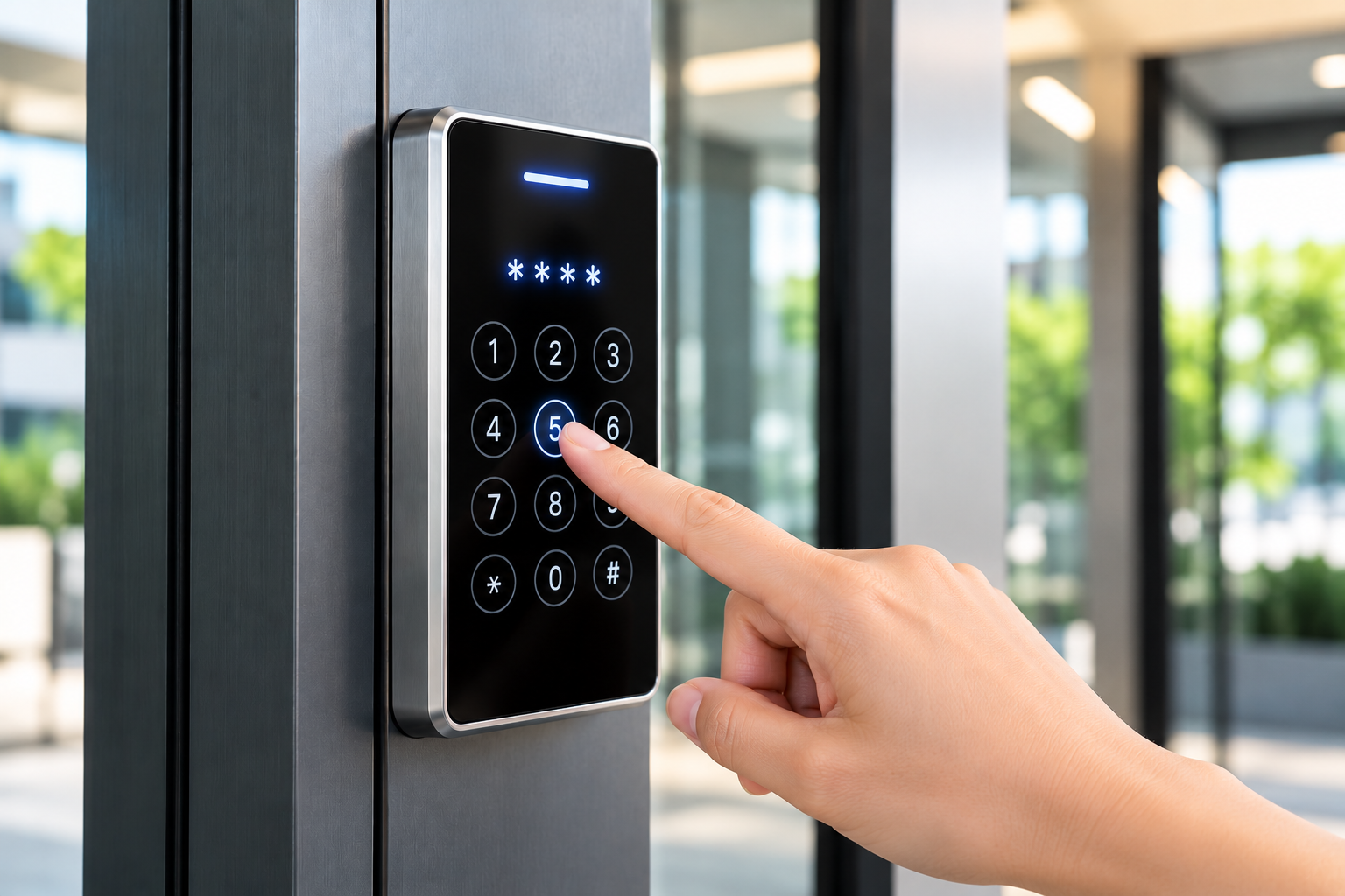 Modern Keypad Entry with Pressing Hand
