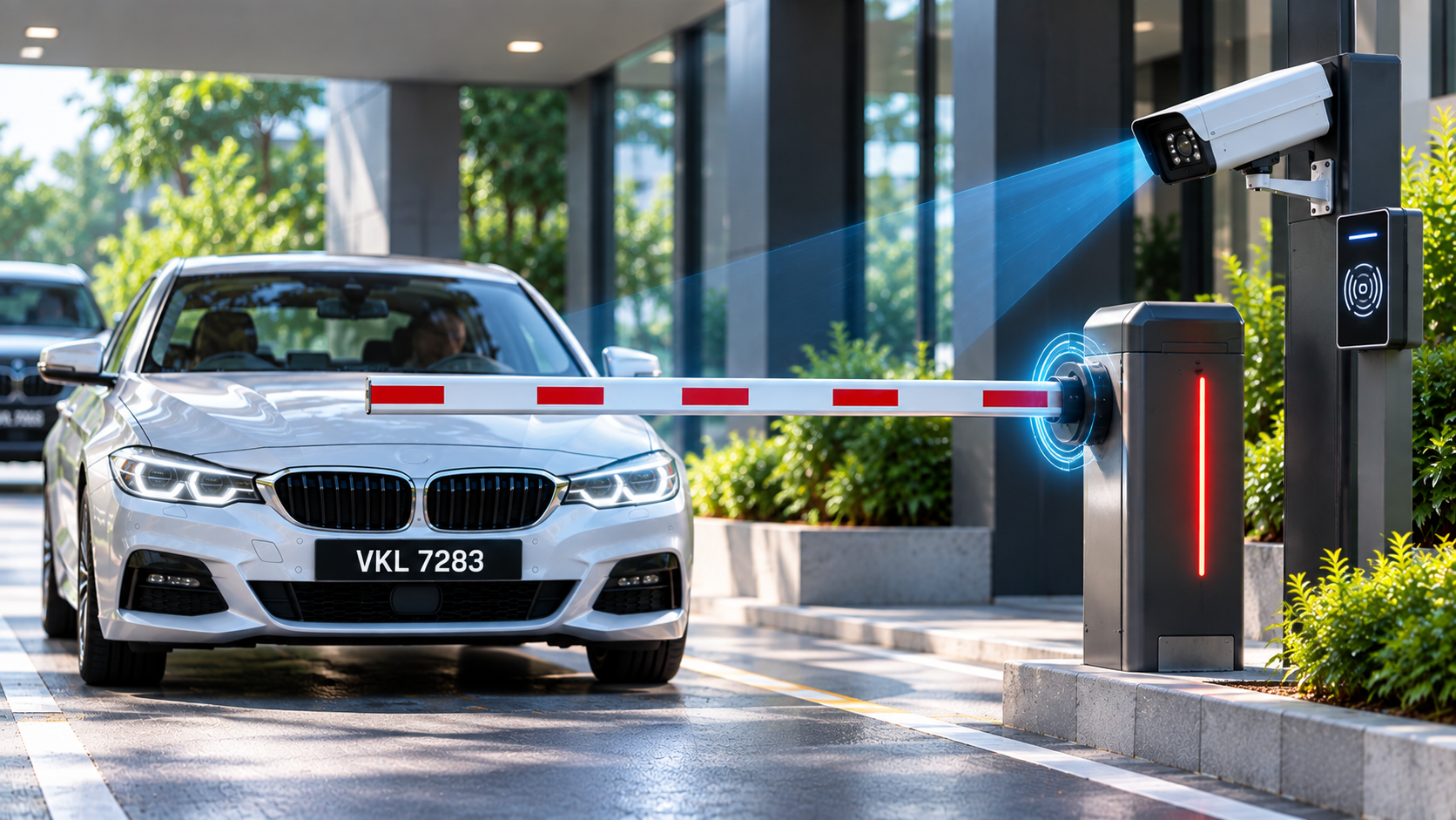 Smart Barrier Gate Entrance with Luxury Sedan
